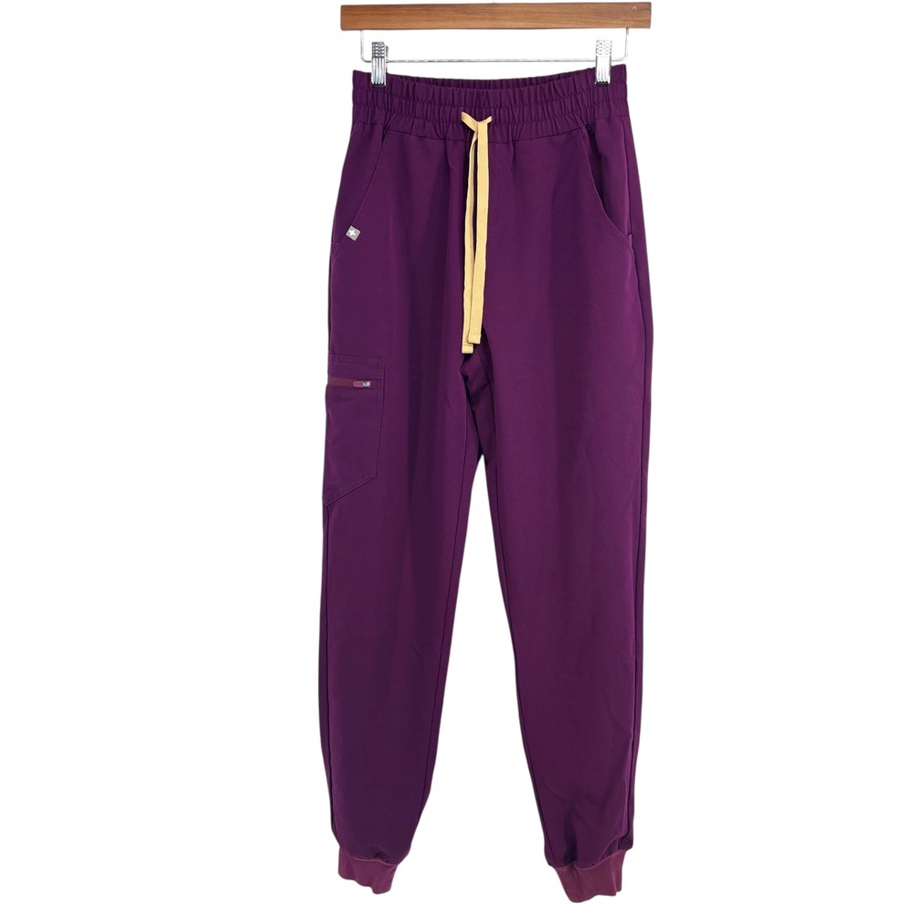 FIGS Zamora Jogger Scrub Pants Women XS Tall Dark Purple Drawstring Cargo Pocket